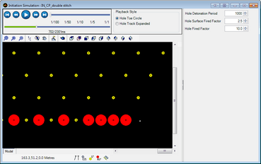 Screenshot of non-electric firing simulation set to hole toe circle Screenshot of non-electric firing simulation set to hole toe circle