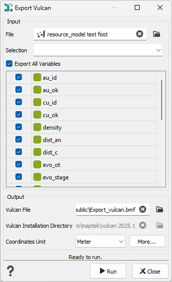 Interface of the Vulcan Export application Interface of the Vulcan Export application
