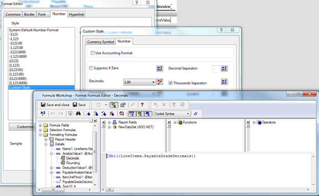 Screenshot of Crystal Reports showing rounding of a formula field with the CDbl data type